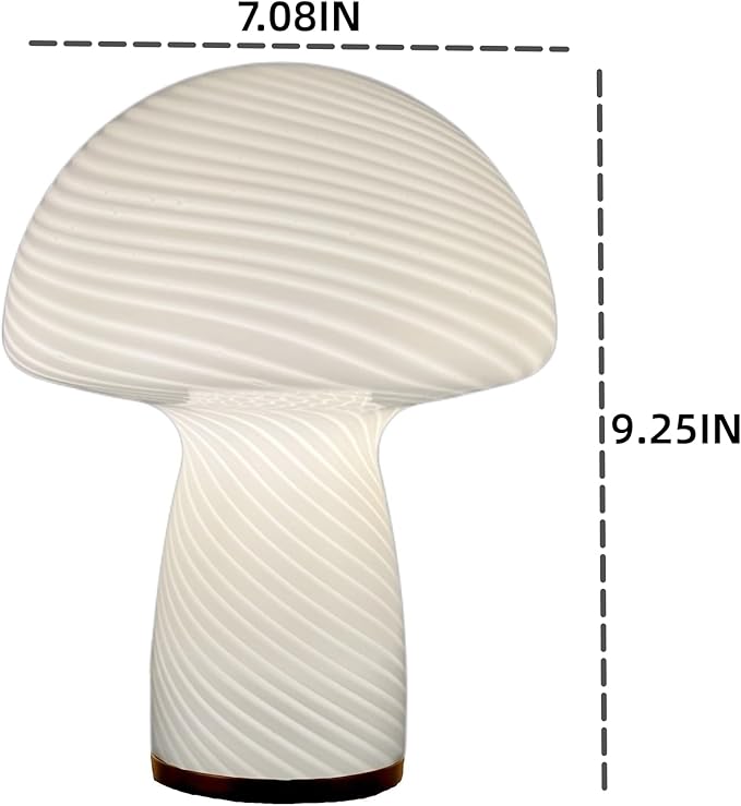 Mushroom lamp,Dimmable Glass Table Lamp,Vintage Style Table Lamp,Stripe White Bedside Desk lamp,Cute Table Lamps.（LED Bulbs Included）