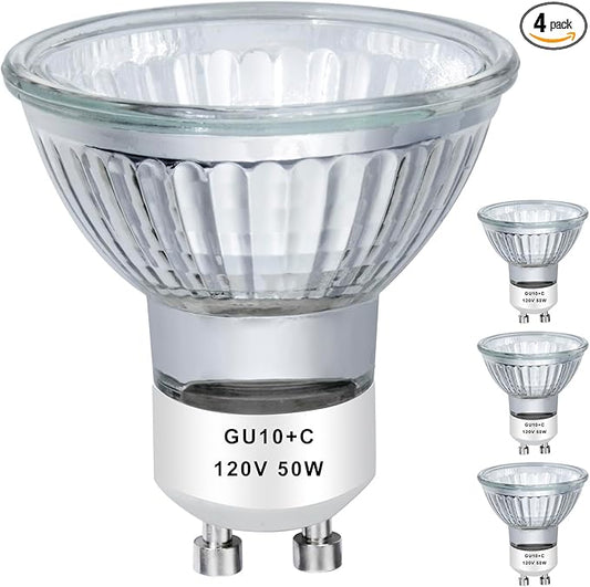 GU10 120V 50W Halogen Bulb MR16 Glass Cover GU10+c Bulb 2700k Warm White Dimmable, 50W Replacement Bulb for Wax Burner Light Bulb, Candle Warmer Bulbs, Scentsy Warmers (4 Pack)