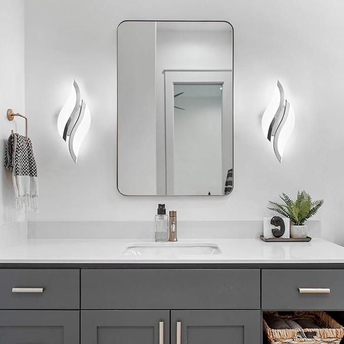 CANEOE Modern LED Wall Sconce 6000K Cold White Chrome Indoor Wall Light Fixtures Acrylic Wall Sconce Lighting for Living Room Bedroom Bedside Bathroom Hallway Stairway Wall Lamp
