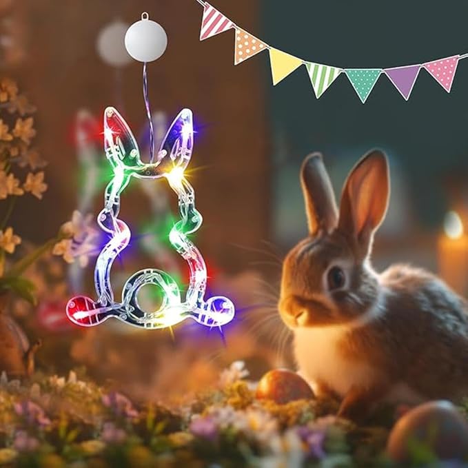 3Pcs Easter Window Lights with Suction Cup,Battery Operated Easter Decoration Hanging Lights,Egg Bunny Shaped Sucker LED Lamp Wedding Birthday Party Supplies for Holiday Indoor Home Decor (White)