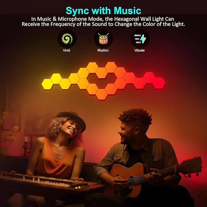 Hexagon LED Lights 20 Pack - RGB Wall Panels with Music Sync, Smart App & Remote Control, DIY Modular Hex Light for Gaming Room, Bedroom, Living Room, Wall Decor