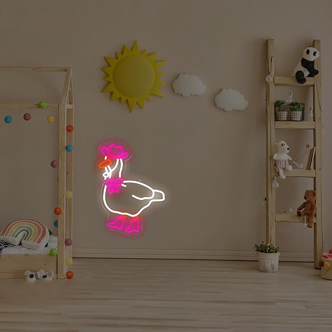 Pink Cowboy Goose Neon Sign, Funny Duck LED Light Up Sign, Western Cowgirl Boots Dimmable USB-Powered Neon Sign for Bedroom, Birthday Gift, Party, Bar, Game Room, Home, Café, and Wall Décor