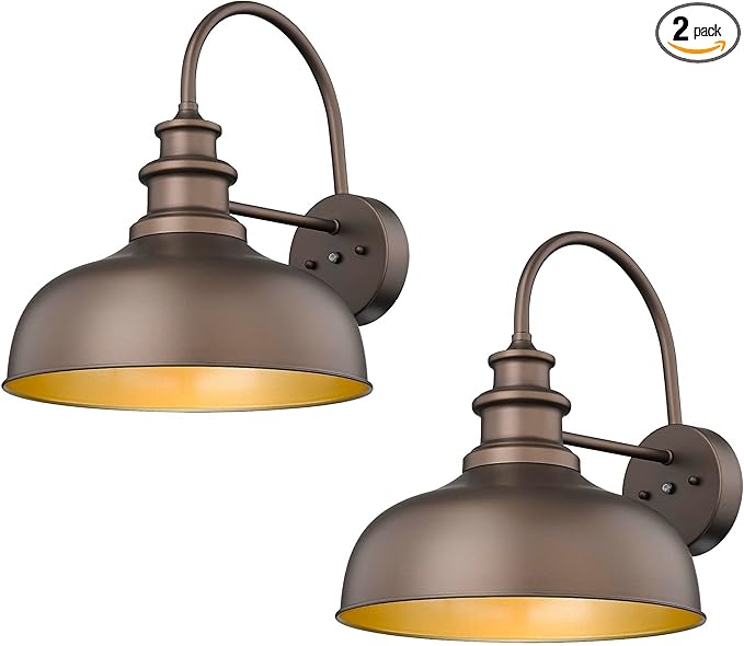 Bestshared Dusk to Dawn Sensor Farmhouse Barn Light, Outdoor Wall Sconce, Outdoor Wall Lantern for Porch, Exterior Light Fixtures Porch Lights (Orb+Gold, 2 Pack)