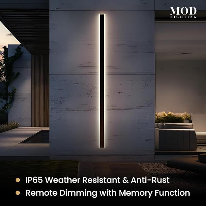 𝗠𝗢𝗗 𝗟𝗜𝗚𝗛𝗧𝗜𝗡𝗚 Haylen | Waterproof Outdoor Wall Light, LED Dimmable with Remote 3000K-6000K, Long Outdoor Porch Lights, Wired Lighting Fixture, Patio Exterior Wall Sconce, 1-Pack (Black, 94")