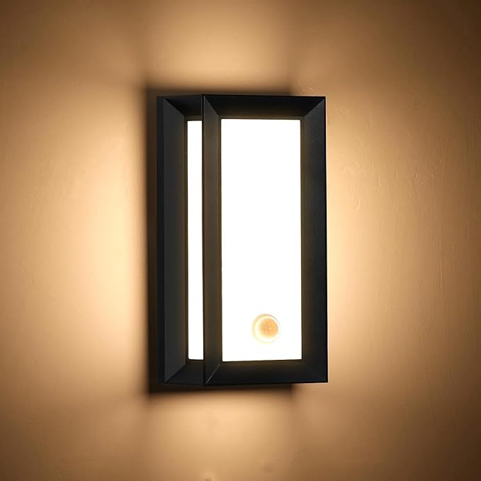 Kawell Motion Sensor Wall Light Outdoor Waterproof LED Wall Socnce Dusk to Dawn Exterior Wall Lamp 18W Hardwired for Patio Porch Courtyard Garage, Warm White
