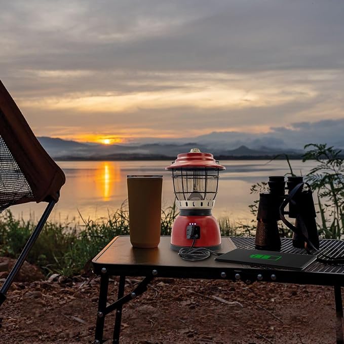 Rechargeable Retro LED Lantern, 800LM, Stepless Dimming, Omni-Directional Light Distribution, 4400mAh Power Bank, 2 Color Temperatures, IPX5 Water Resistant, Power Outages, Emergencies, USB Cable