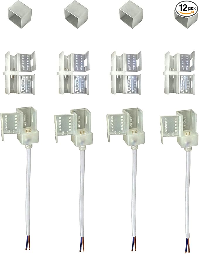 led Strip connectors 12 Pack 2 Pin 10mm Solderless LED Tape Lights,LED Strip Lights Connectors Strip to Wire for 12V 24V Single Color 10X10 Silicone Soft LED Strip