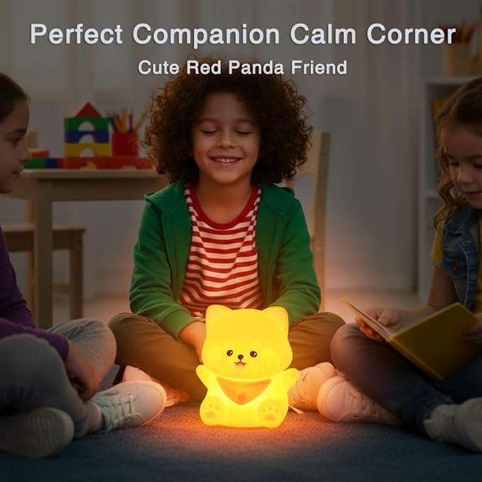 Red Panda Night Light with Squishy Soft Silicone, RGB Flashing Color, Dimmable Rechargeable Portable Touch Red Panda Gifts Decor for Girls Boys