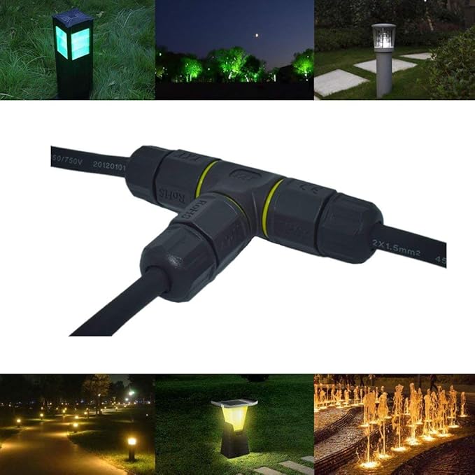 3 Way Junction Box IP68 Waterproof Electrical Junction Box 2 Pin/3 Pin/4 Pin Outdoor Cable Connector for Underground/Outdoor Ø 4.5mm-10mm, Shielded Field Installable - 3Pin