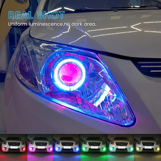 YM E-Bright 1 Set 70MM RGB Angel Eyes LED Halo Rings for Car Lamp Daytime Running Light COB Chips Multil-Color Circle Ring Mobile App Control with PVC Housing DC 12V