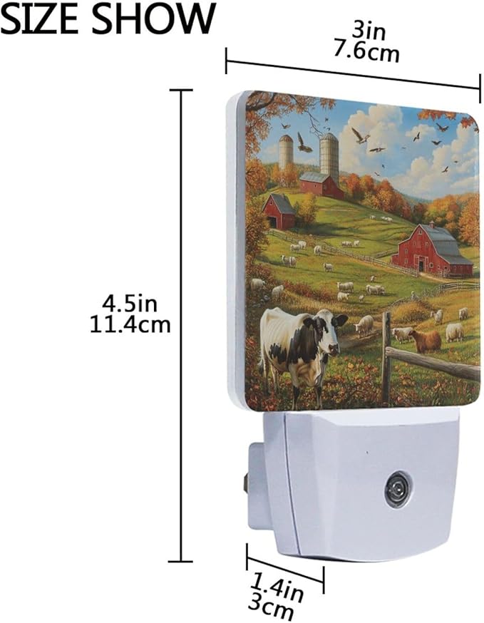 Beautiful Farm Night Light 2 Pack Dusk to Dawn Sensor Led Lamp for Women Men Night Lights Plug into Wall Decor for Bedroom Kitchen Bathroom Corridor, 0.5W