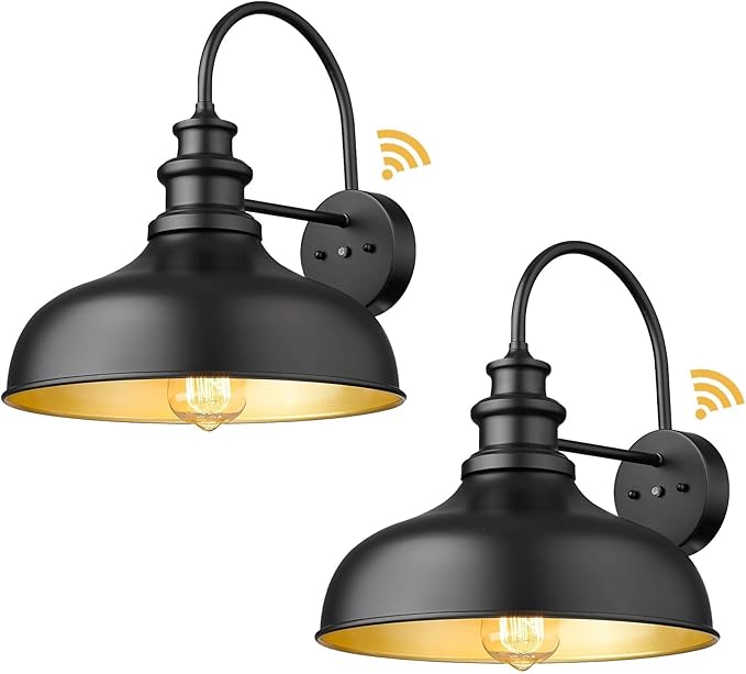 Bestshared Dusk to Dawn Outdoor Barn Light Anti-Rust Outdoor Wall Sconce Farmhouse Exterior Lighting Fixture Wall Lantern Lamp for Porch,Garage(Black+Gold, 2 Pack)