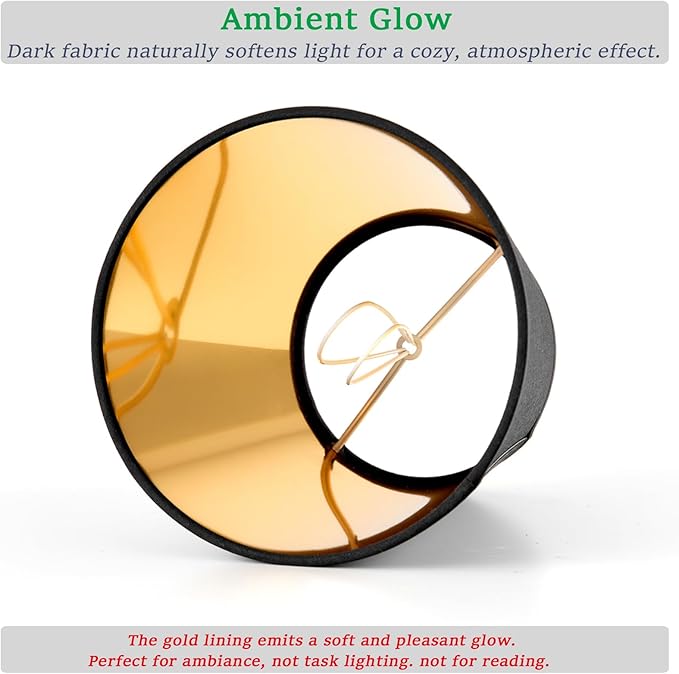 5 Pack Black Chandelier Shades with Gold Lining Hardback, 4" Top x 6" Bottom x 6" High Lampshade, 4x6x6 Inches Perfect Fit for 5-Light Pendant Light Wall Sconce, Clip On Bulb E12 Socket(Large Size)