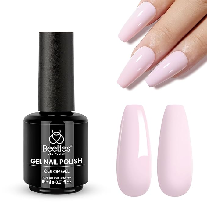 Beetles Pink Gel Nail Polish - 15ml Baby Pink Gel Polish Soak Off UV LED Needed Nail Art Manicure Salon DIY Design at Home Spring Nails Gifts for Woman