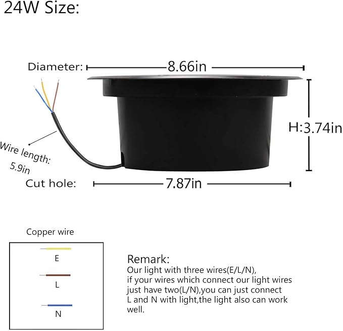 Outdoor In Ground Lights 24W,Diameter 8.66 inches,Big Landscape Light Line Voltage,Warm White 3000K,Waterproof IP67,Wired Well Lights 120V Pathway,Walkway,Step,Deck,Pack of 4