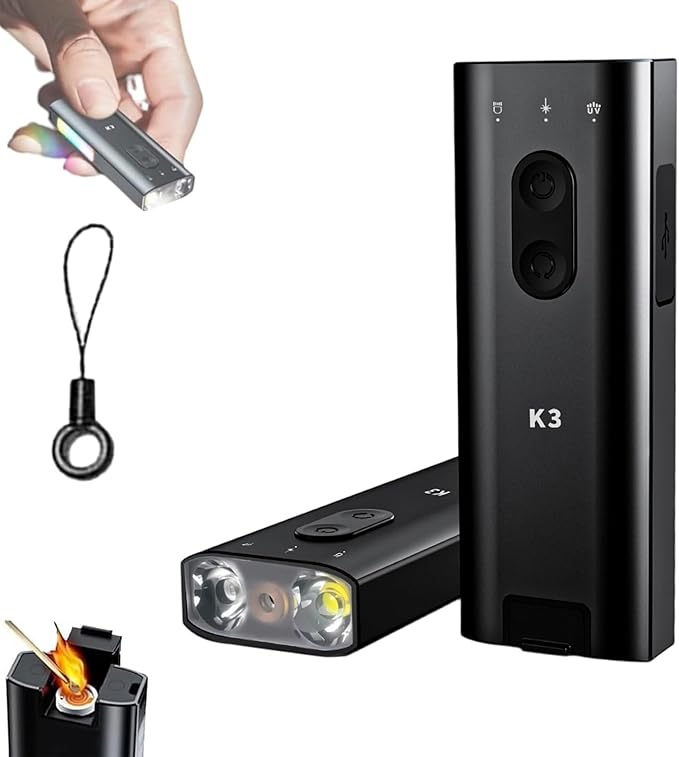 K3 Ultramulti EDC Keychain Flashlight, 800 Lumens K3 Ultra Multi EDC Keychain Tool with Hat Clip, Multifunctional Pocket Light Suitable for Outdoor, Camping and Photography Lighting (Black)