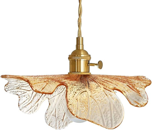 Mid Century Modern Pendant Light Glass Pendant Lights with Hand Blown Amber Glass Shade Brass Pendant Light Farmhouse Gold Adjustable Hanging Light for Kitchen Dining Room Bedroom