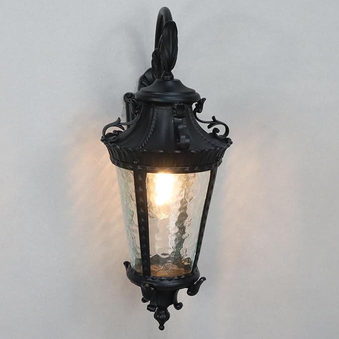 SAMTEEN Black Outdoor Wall Lights Exterior Wall Sconce 21.6" H Water Glass Outdoor Wall Lantern Waterproof Outside Porch Light Fixtures for House Garage Doorway