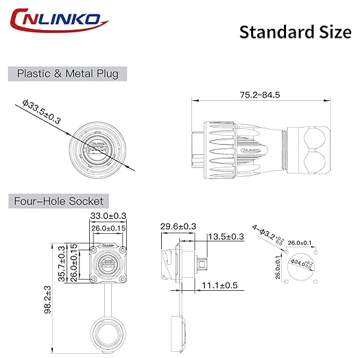 CNLINKO DH-24 USB 3.0 Connectors, Male Plug with 20 Inches Cable, Type A Female Metal Socket, Panel Mount Receptacles Socket, IP68 Waterproof Connector, M24 Signal Connectors (USB 3.0 Set)