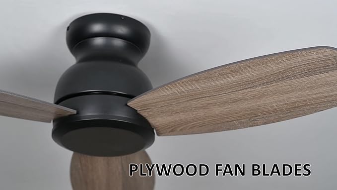 Carro 44 Inch Flush Mount Ceiling Fan without Lights, Black Ceiling Fan with Remote Low Profile, 10-Speed Reversible DC Motor, 3 Dual Finish Blades, Indoor for Bedroom