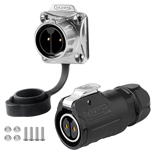 CNLINKO LP20 Reverse Mount 2-Pin Waterproof Circular Electrical Connector, IP68 Female Plug Male Socket for Automotive Machinery and Outdoor Use Quick Connect Aviation Connector (Plastic Plug)