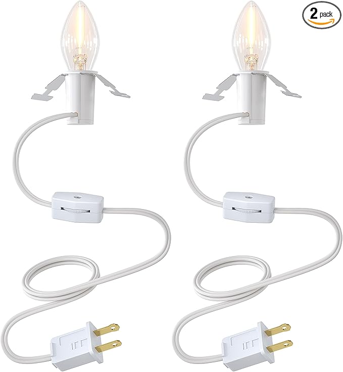 SURAIELEC Christmas Village Lights, 6ft Accessory Cord with One Led Bulb, Blow Mold Replacement Lights with Switch, C7 Light Cord for Christmas Decorations, Craft Projects, UL Listed, Set of 2