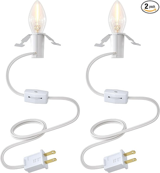 SURAIELEC Christmas Village Lights, 6ft Accessory Cord with One Led Bulb, Blow Mold Replacement Lights with Switch, C7 Light Cord for Christmas Decorations, Craft Projects, UL Listed, Set of 2