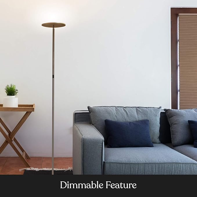 Brightech Sky Flux Dimmable LED Floor Lamp – Super Bright Floor Lamp with 3 Light Modes for Living Room, Office – Torchiere Standing Touch-Lamp, Tall Torch Lamp for Bedroom & Reading - Nickel