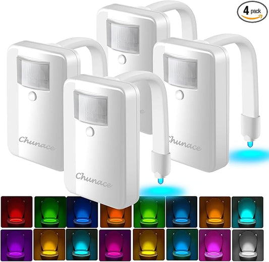 Chunace 4 Pack Toilet Night Light with Motion Activated Sensor, 16 Colors LED Nightlight Inside Bowl, Cool Stuff for Bathroom Decor Accessories, Unique & Funny Gadgets for Men/Kids 2025