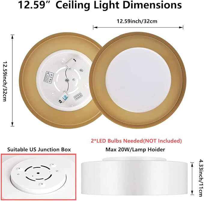 Modern Flush Mount Ceiling Light,Minimalist Close to Ceiling Lighting Fixture,White and Gold Flush Mount Light Fixture for Bedroom,Entry, Hallway,Balcony, Bathroom (12.5'')