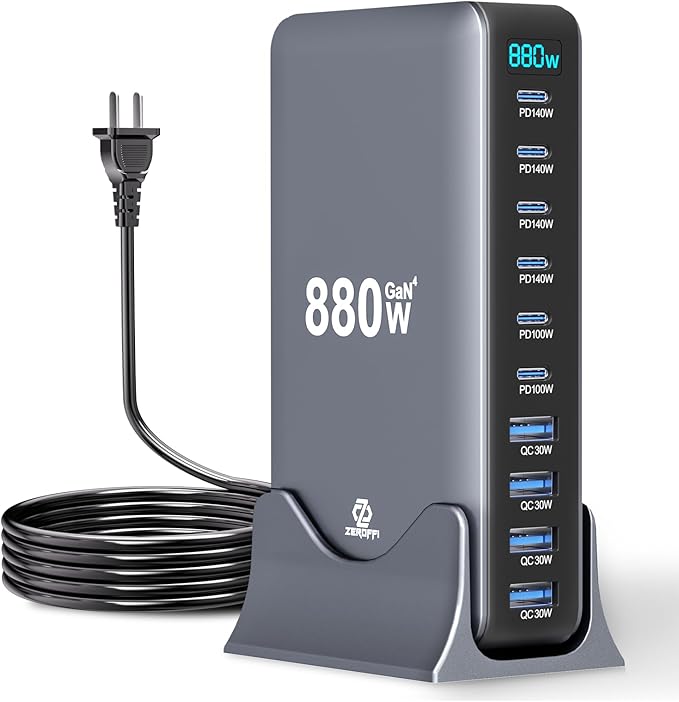 880W USB C Charging Station, 10-Port Desktop USB Charger, USB C Charger Block for Multiple Devices for MacBook Pro/Air, DELL, iPad, iPhone, Samsung Galaxy