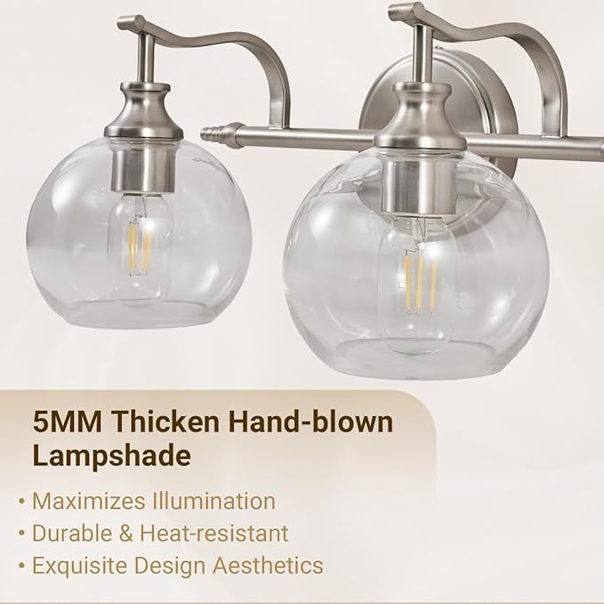 ANDY STAR 5-Light Brushed Nickel Bathroom Light Fixture, 35" Large Wall Sconce, Glass Globe Design, Perfect for Large Bathrooms, Double Vanities, Elegant Linear Design