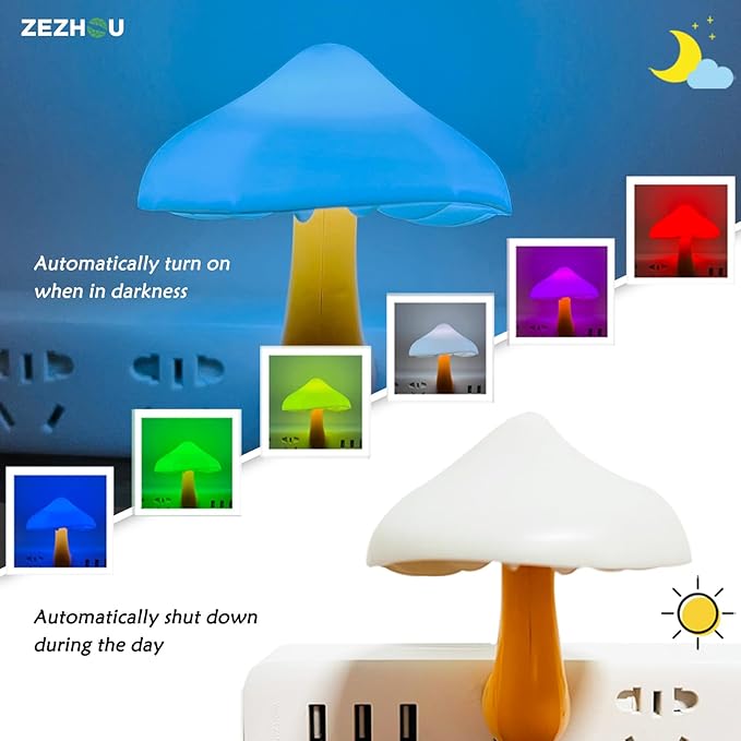 Night Lights Plug into Wall - Sensor LED Mushroom Light, Magic 7 Color Changing Cute Dream Bed Mushroom Lamp for Kids Adults Pets, Living Room Bedroom Kitchen, Bathroom Toilet, Stair Hallway Corridor