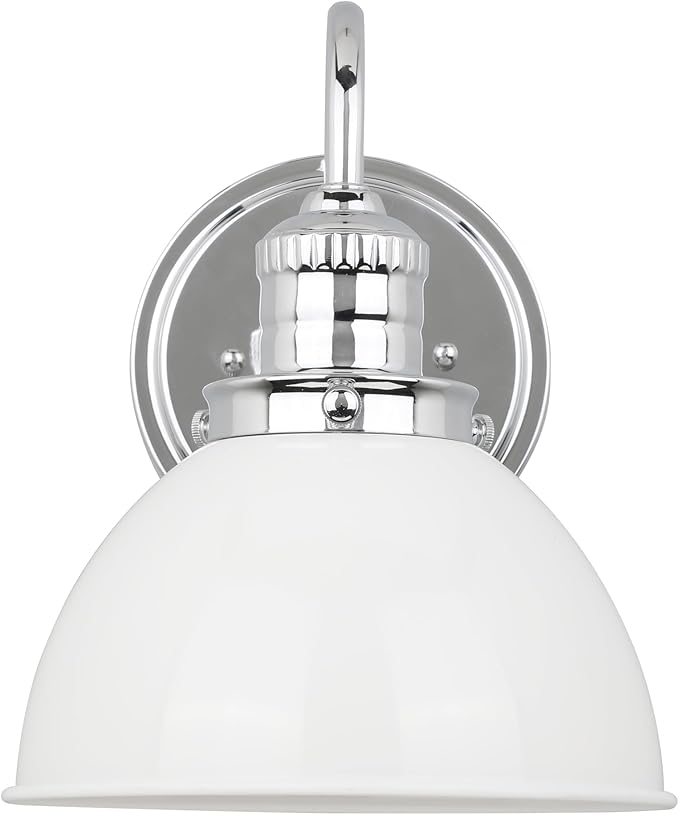 Design House Savannah Rustic Farmhouse Wall Light, Dimmable, Polished Chrome, White Metal Shade, 8 in x 9.5 in x 10.13 in, 588293-PC