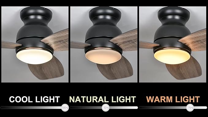 Carro Ceiling Fan with Lights, Indoor & Outdoor Ceiling Fan, 44" Low Profile DC Smart, Compatible with Alexa, Siri, Google Home & Smart APP, 2 Colors of Reversible Blades, Dark Walnut & Wood