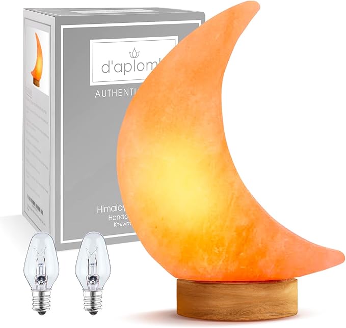 d'aplomb 100% Authentic Natural Himalayan Salt Lamp;Hand Carved Moon Pink Crystal Rock Salt from Himalayan Mountains; Dimmer Cord; 5 lbs