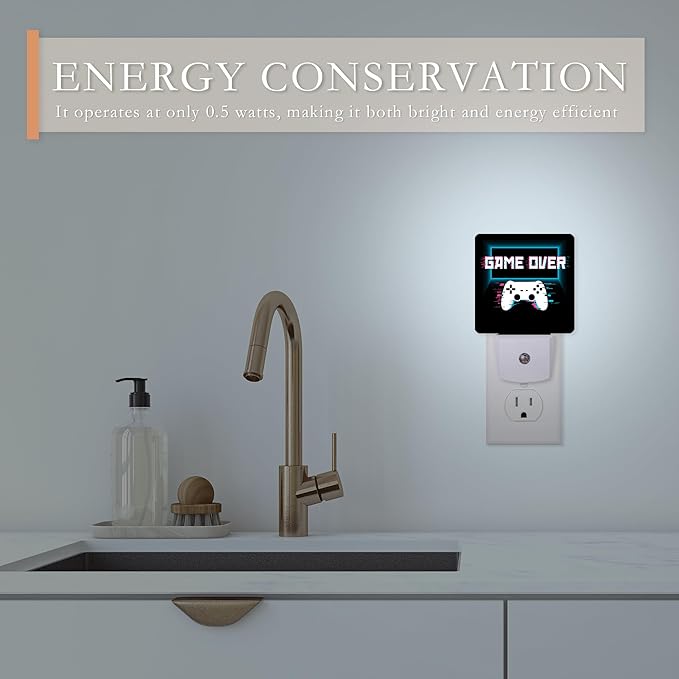 Gamer Game Controller Night Light,Game Over Night Lights Plug into Wall for Boys Girls Bedroom Decorative Half Round Nightlight Led Lamp 0.5W Sleep Friendly