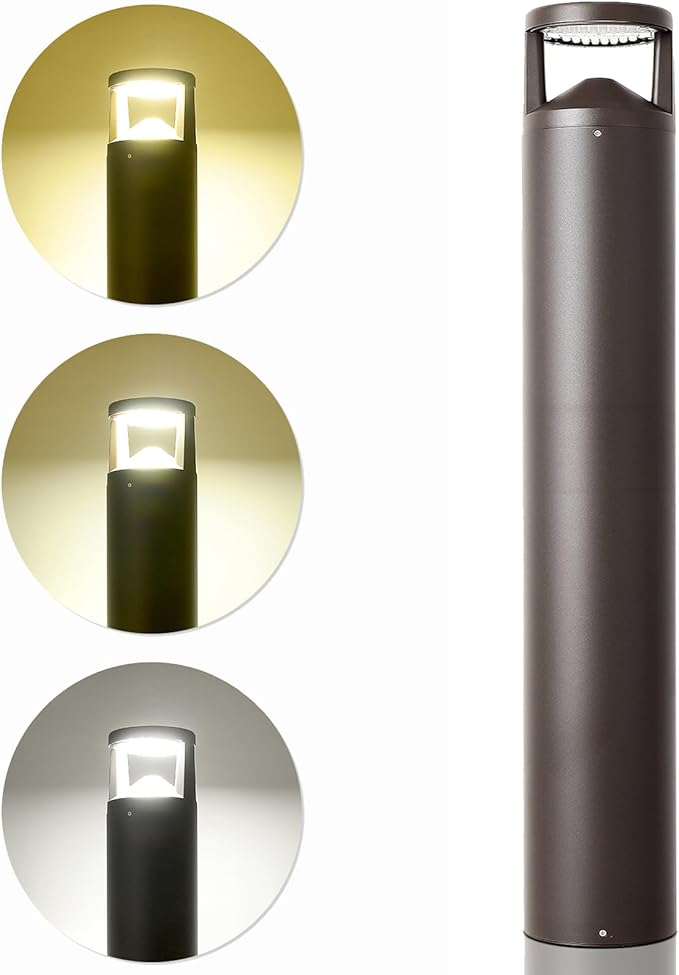 LED Bollard Landscape Light, 24W 42in Outdoor Modern Pathway Light, 3CCT 3000K/4000K/5000K Selectable, 0-10V Dimmable, IP65 Commercial Bollard Lighting for Garden, Pathway, Walkway, 120-277V