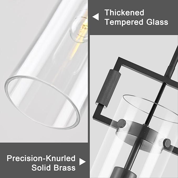 Modern Black Kitchen Island Pendant Light,21.6'' 1-Light Glass and Brass Island Pendant Lights,Farmhouses Pendant Light, for Kitchen,Dining Room,Bathroom