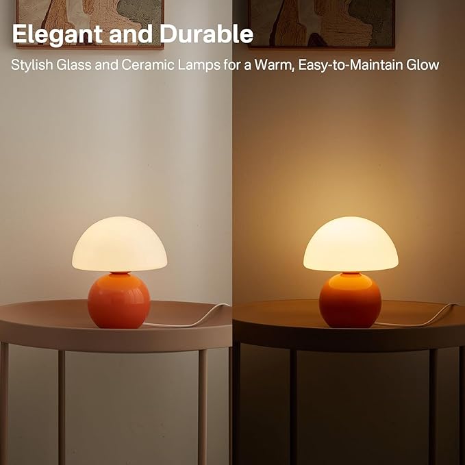 Mushroom Lamp Table Lamp for Bedroom,Desk Bedside Small Lamps for Living Room Night Stands,Mushroom Decor Cute Mini Modern Mid Century Lamps,Unique Aesthetic Home Living Room Decor(Orange)