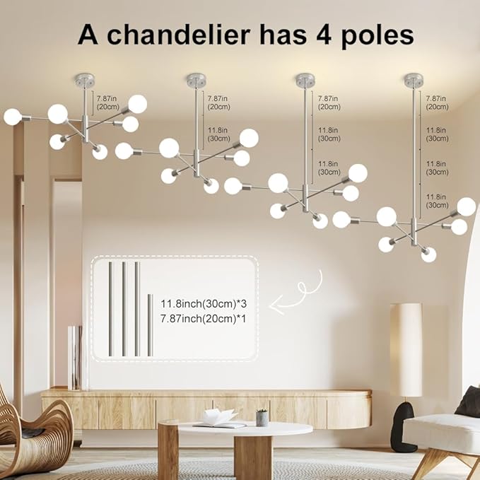 Sputnik Chandelier Modern Brushed Nickel Chandeliers 6-Light Mid Century Ceiling Lighting Fixture for Living Room, Kitchen, Bedroom, Dining Room, and Farmhouse (6-Light)