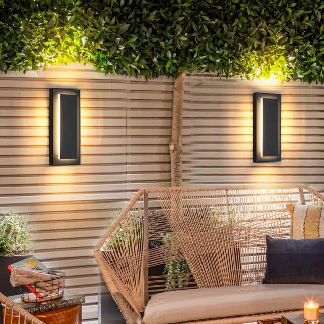 11.8’’ Modern Exterior Lighting Fixtures,2 Pcs Led Outdoor Wall Lights,Waterproof Exterior Sconce Light for Porch,Front Door,Patio,3000K Warm White 9W Square Outdoor House Lights Wall Mount