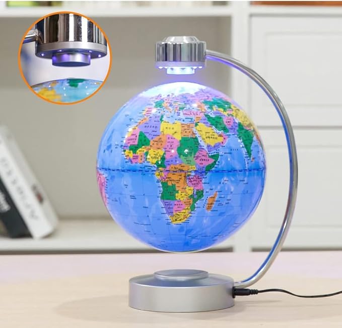 Magnetic Levitation Floating Globe NHSUNRAY 8'' Levitation Rotating Ball LED Illuminated World Map Earth for Desktop Office Home Decor (Navy Blue)
