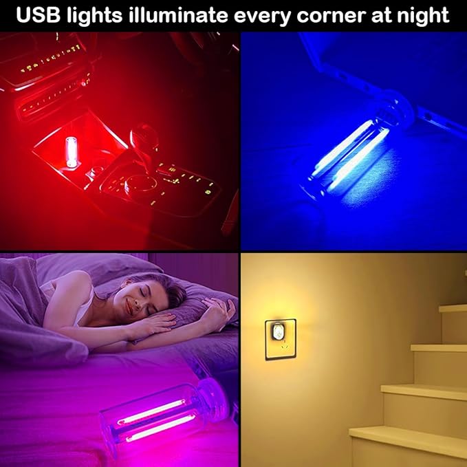 2 PCS Retro Car Lamps,Plug-in USB Car Interior Light,Car USB Light Bulb,USB LED Car Interior Atmosphere Lamp,Portable Mini LED Light for Car,Bedroom,Hallway (White)