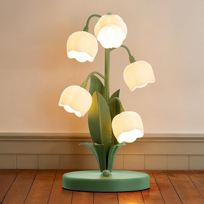 Lily of The Valley Lamp, Green Flower Lamp for Home, 3 Color Adjustable Cute Bedside Night Light for Bedroom Dorm Living Room Office Home Decor (Green)