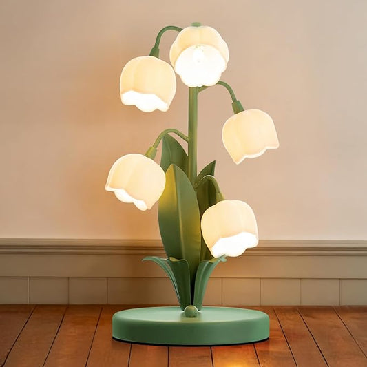 Green Flower Table Lamp, Bedside Vintage Table Lamps Lily of The Valley Lamp with 3 Color Modes, Kawaii Cottagecore Light for Bedroom, Dorm, Living Room,Home Decor (Green)