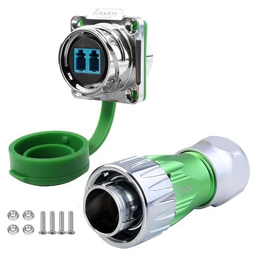CNLINKO DH-24 Fiber Optic Connector, LC Single Mode Dual Core, Metal Aviation Plug and Panel Mount Socket, IP68 Waterproof Connector for Internet Devices, M24 Signal Connector (Fiber Optic Set)