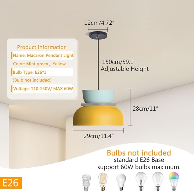 Nordic Pendant Light Retro Chandelier Lamp MCM Unique Pendant Lights with Blue Yellow Lamp Shade Colorful Hanging Lights Children's Room Light Fixture Color Ceiling Hanging Lighting