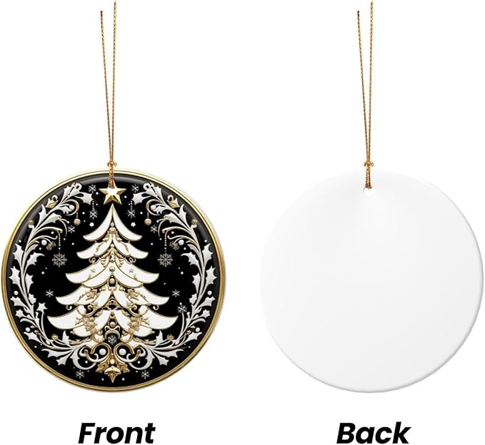 Tribal Bohemian Tree Christmas Ornaments, Christmas Decorations Xmas Tree Hanging Ornaments, Round Ceramic Festive Keepsake Gift for Xmas Decorations Holiday Home Decor