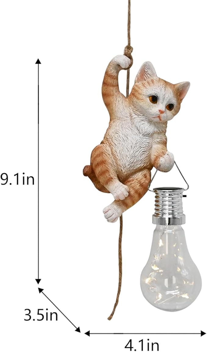 Tree Solar Light Outdoor Garden Decor Hanging Cat Figurines Animals Porch Yard Outside Decoration Kitten Statues Decorative Wall Window Fence Lighting Bulb LED